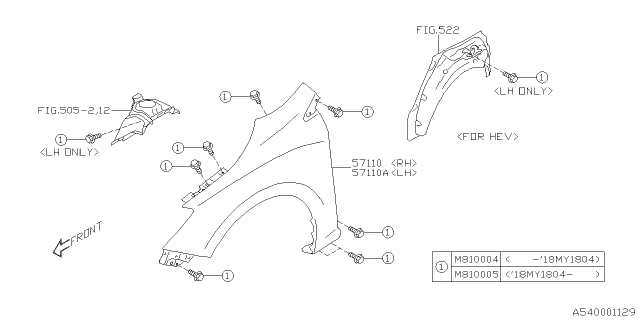 2018 Subaru Crosstrek Fender Complete Front RH Diagram for 57120FL0609P