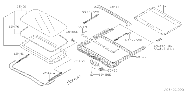 2019 Subaru Crosstrek Sunroof Glass Diagram for 65430FL000
