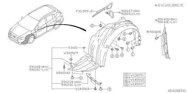 2020 Subaru Crosstrek Mud Guard Assembly Front LH Diagram for 59110FL050