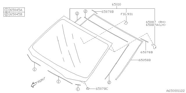 2019 Subaru Crosstrek Front Windshield Glass Diagram for 65009FL390