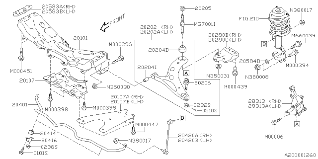 2021 Subaru Crosstrek Lower Arm Assembly Front RH Diagram for 20202FL020
