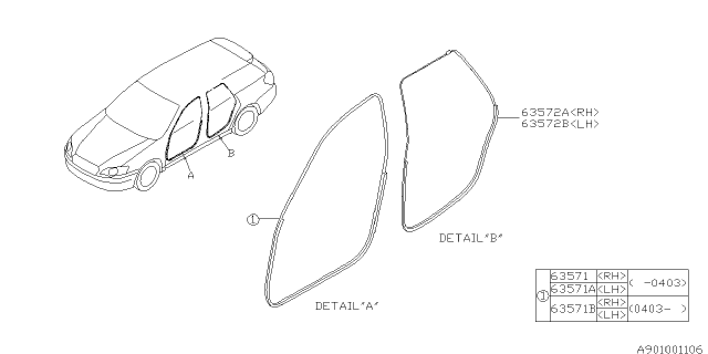 2007 Subaru Legacy Weather Strip Diagram 2