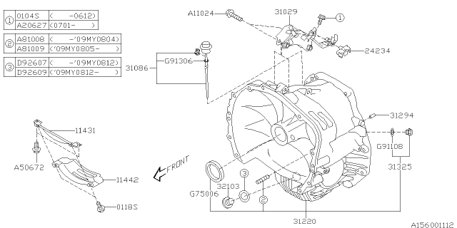 2008 Subaru Legacy Cover Complete FLYWHEEL Housing Diagram for 11442AA022