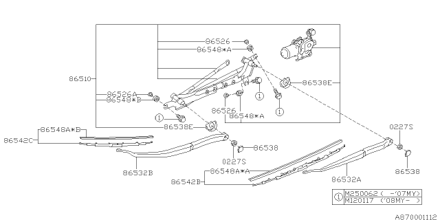 2005 Subaru Outback Windshield Wiper Driver Arm Assembly Diagram for 86542AG13A