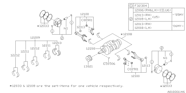 2009 Subaru Legacy Piston Set 0.50 Diagram for 12006AD480