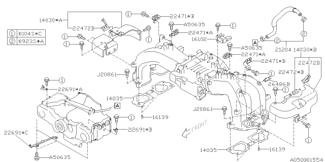 2005 Subaru Outback Bracket O2 Sensor Diagram for 22691AA561