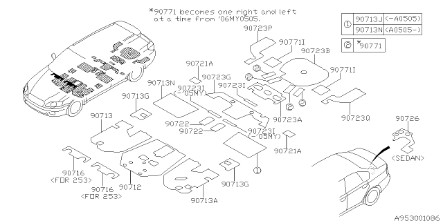 2007 Subaru Outback SILENCER Tunnel Front Diagram for 90712XA00B