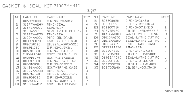 2006 Subaru Outback Automatic Transmission Gasket & Seal Kit Diagram 1