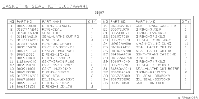 2007 Subaru Legacy Automatic Transmission Gasket & Seal Kit Diagram 3