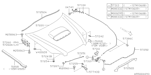 2005 Subaru Legacy Front Hood & Front Hood Lock Diagram