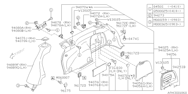 2009 Subaru Outback Trim Panel Rear Quarter Rear Diagram for 94027AG92AJC