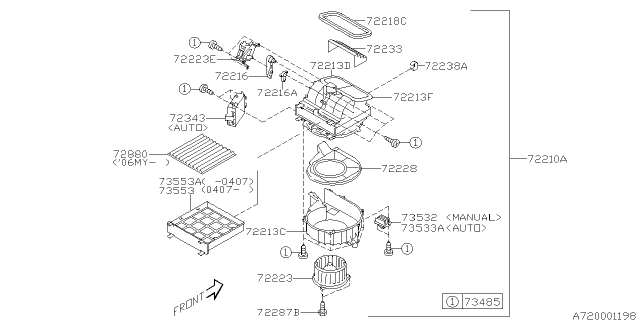 2008 Subaru Legacy Motor Assembly Diagram for 72223AG01A