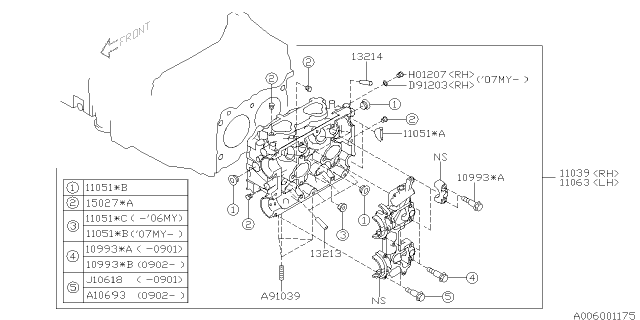 2009 Subaru Outback Bolt CAMSHAFT Cap Diagram for 10993AA110