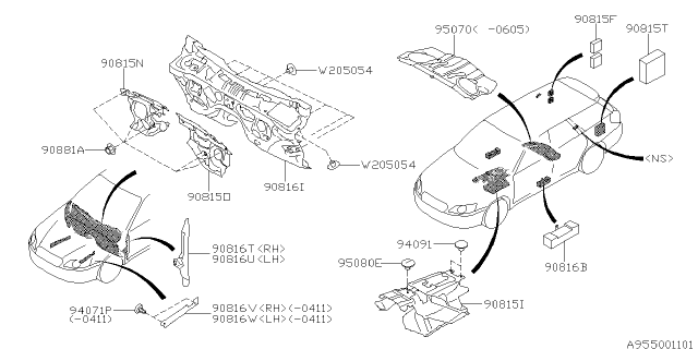 2005 Subaru Legacy INSULATOR B Pillar Lower Diagram for 90815AG24A