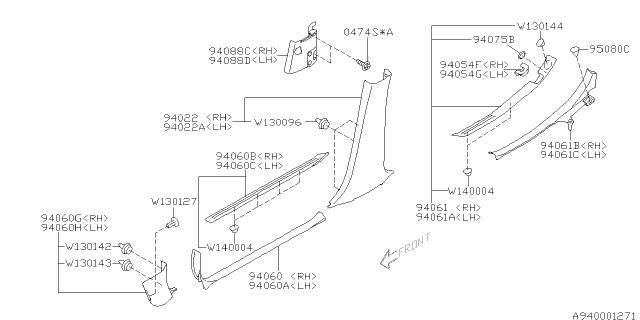 2005 Subaru Outback Pad B Pillar Lower LH Diagram for 94088AG43A