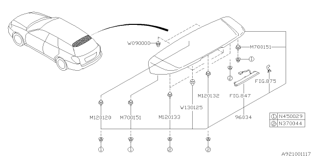 2008 Subaru Outback Spoiler Diagram 1