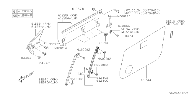 2006 Subaru Legacy SASH Assembly Front Door Rear RH Diagram for 61240AG121