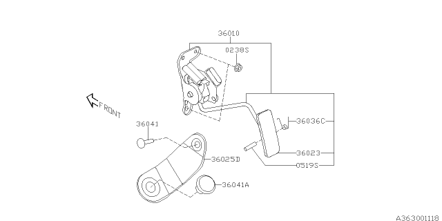 2006 Subaru Legacy Pad Accelerator Pedal Diagram for 36024AA001