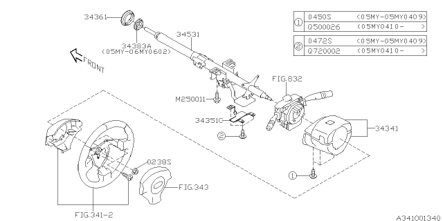 2005 Subaru Legacy Column Assembly Diagram for 34500AG09B