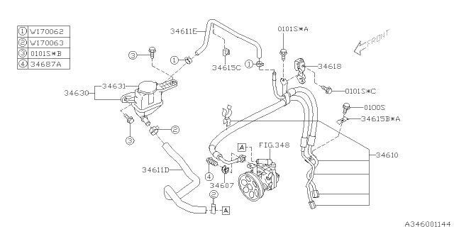 2009 Subaru Outback Hose Assembly Diagram for 34610AG18A