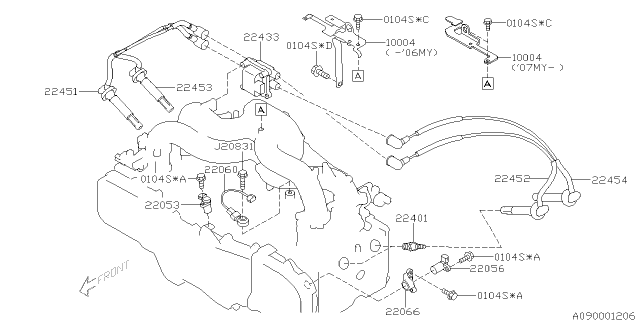 2005 Subaru Legacy Spark Plug & High Tension Cord Diagram 1