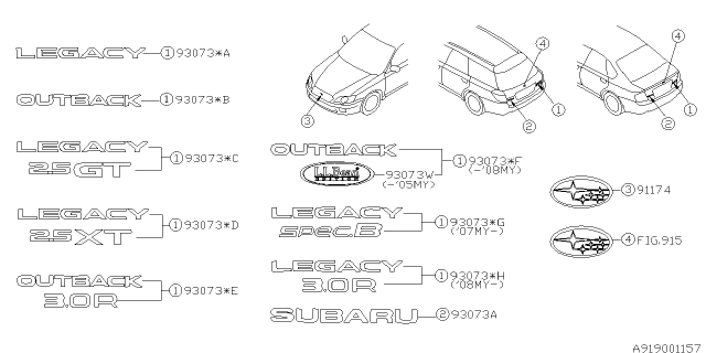 2009 Subaru Outback Letter Mark Diagram