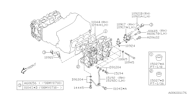 2008 Subaru Legacy Washer Cylinder Head Diagram for 11065AA031