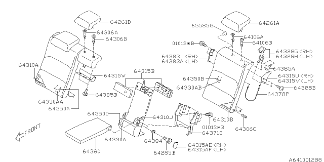 2007 Subaru Legacy Rear Center Arm Rest Assembly Diagram for 64380AG15AWA