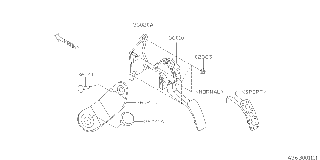 2008 Subaru Outback Plate Accelerator SIA Diagram for 36051AG00CWA