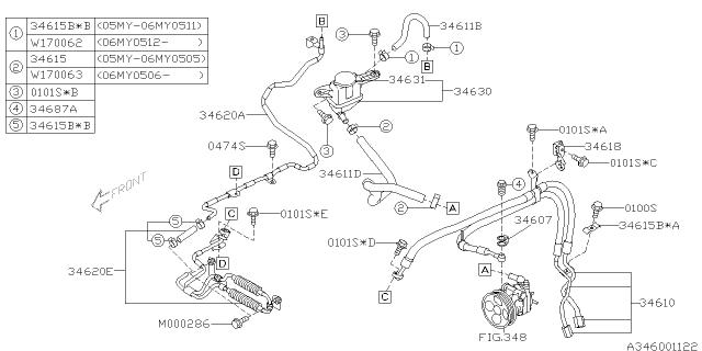 2006 Subaru Legacy Hose Assembly Diagram for 34610AG12A