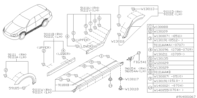 2008 Subaru Legacy GARNISH Assembly Rear Quarter LH Diagram for 91112AG27BMO