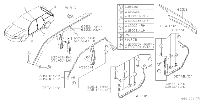 2007 Subaru Outback Weather Strip Diagram 1