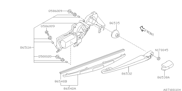 2009 Subaru Outback Motor Assembly Rear WIPER Diagram for 86510AG15A
