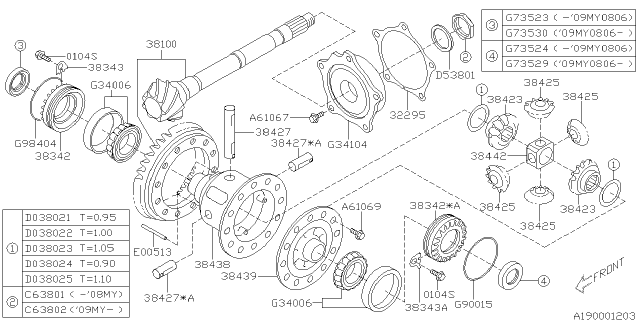 2007 Subaru Legacy Gear Set HYPOID Diagram for 38100AB591