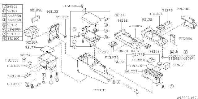 2007 Subaru Legacy Front Cup Holder Assembly Diagram for 66150AG02AJC