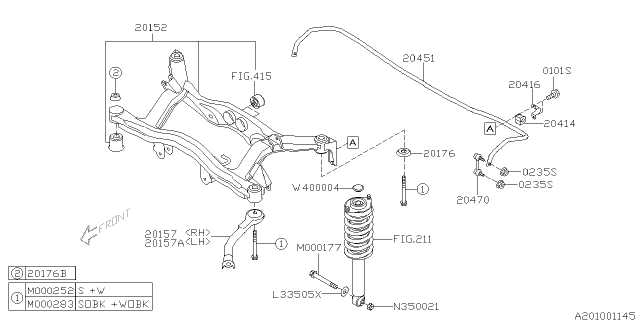 2007 Subaru Legacy Rear Suspension Frame Sub Assembly Diagram for 20152AG00C