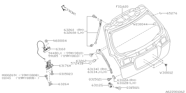 2009 Subaru Legacy Rear Gate Stay Assembly, Left Diagram for 63269AG011