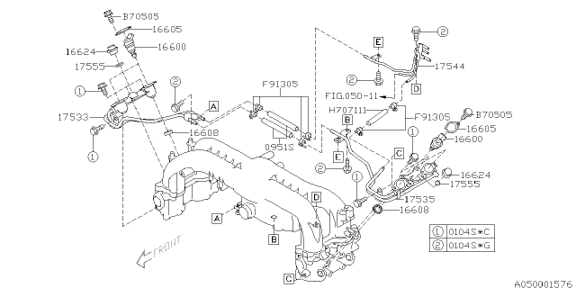 2006 Subaru Legacy Holder Fuel INJECTOR Diagram for 16605AA080