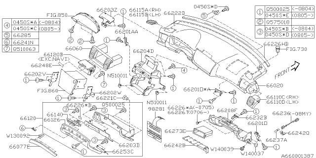 2008 Subaru Legacy Instrument Panel Diagram 5