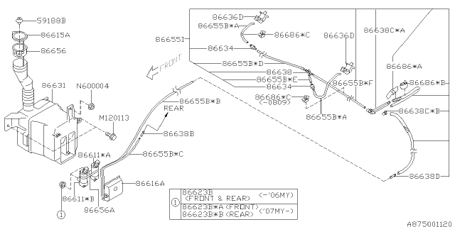 2009 Subaru Outback Front Windshield Washer Nozzle Right Diagram for 86636AG10C