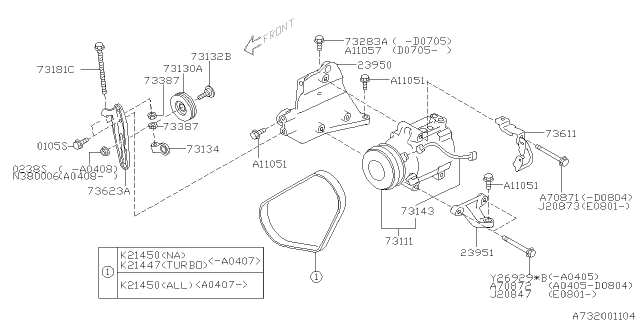 2005 Subaru Outback IDLER PULLEY ADJUSTER Diagram for 73134AC000
