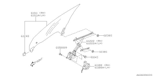 2008 Subaru Legacy Glass Assembly Door Front LHU Diagram for 61011AG03A