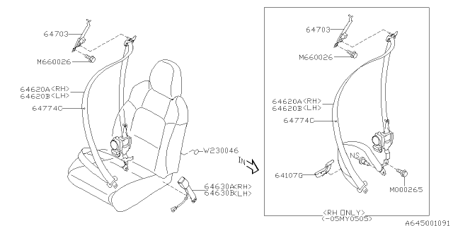 2005 Subaru Legacy Belt Assembly Front Out URH Diagram for 64621AG20AJC