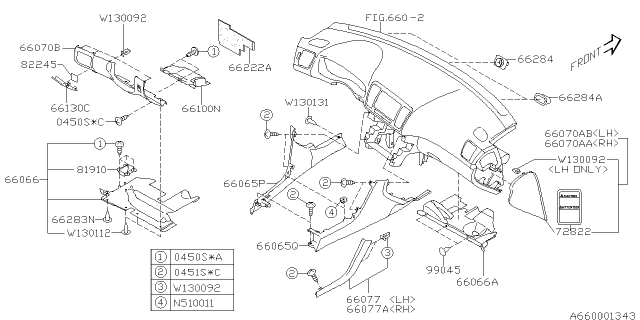 2005 Subaru Legacy ORN Panel Assembly P SIA Diagram for 66077AG08A