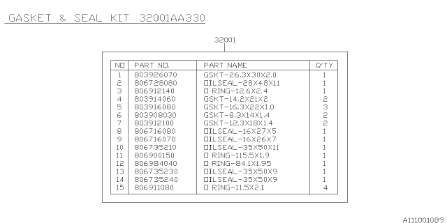 2008 Subaru Legacy Manual Transmission Gasket & Seal Kit Diagram 2