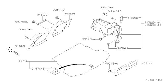 2005 Subaru Outback Trim Panel Assembly TRKF Rear Diagram for 94511AG10A