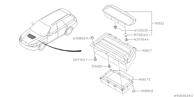 2005 Subaru Outback Duct Inner Front Hood Diagram for 90817AG020