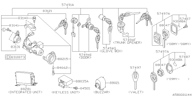 2009 Subaru Legacy Key Plate KEYLESSSIA Diagram for 57497AG48A