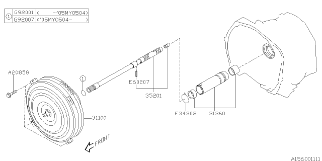 2005 Subaru Legacy Torque Converter Assembly Diagram for 31100AB010