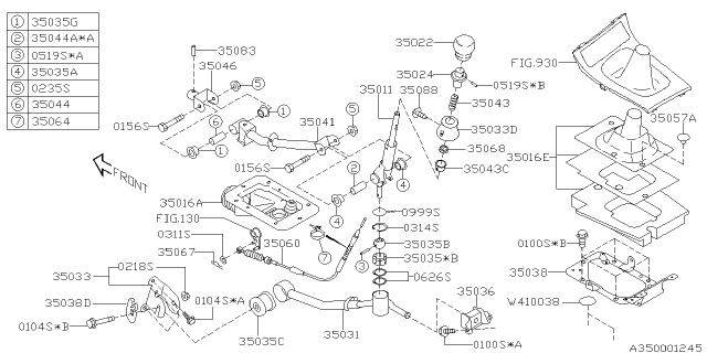 2008 Subaru Legacy Bracket Holder Gear Shift Diagram for 35033AG070
